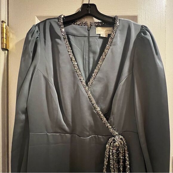 NWT Sachin and Babi Dorthea A-Line Gown Gunmetal with sparkle accent size 8 - Picture 14 of 17